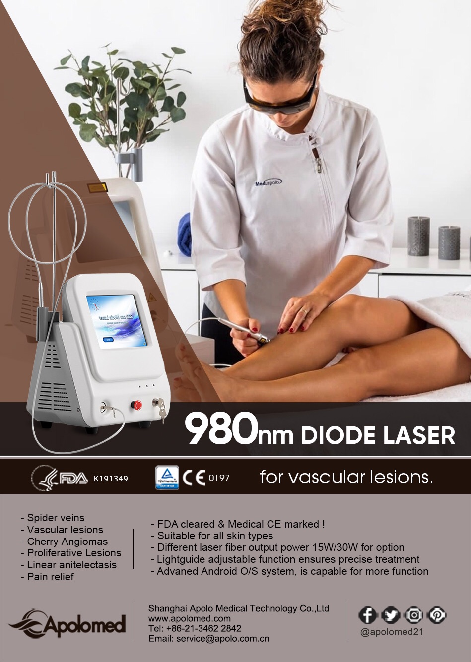 dispositivo laser de diodo de remo&ccedil;&atilde;o vascular 980nm