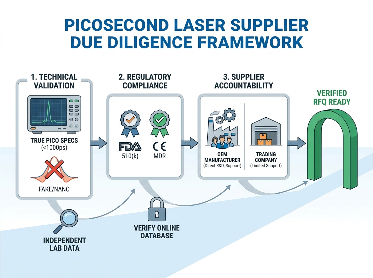 Equipe de compras da cl&iacute;nica realizando a devida dilig&ecirc;ncia em uma m&aacute;quina a laser de picossegundos